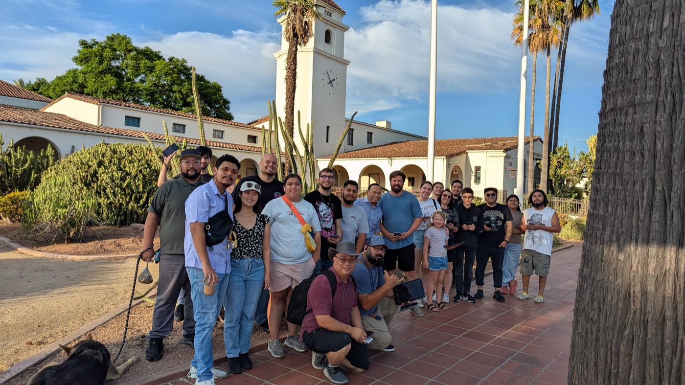 Trainers gathered outside the Fullerton Police Department building